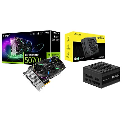 PNY GeForce RTX 5070 Ti ARGB Epic-X RGB OC Triple-Fan 16GB GDDR7 Video Card with 1000-Watt ATX Modular Power Supply