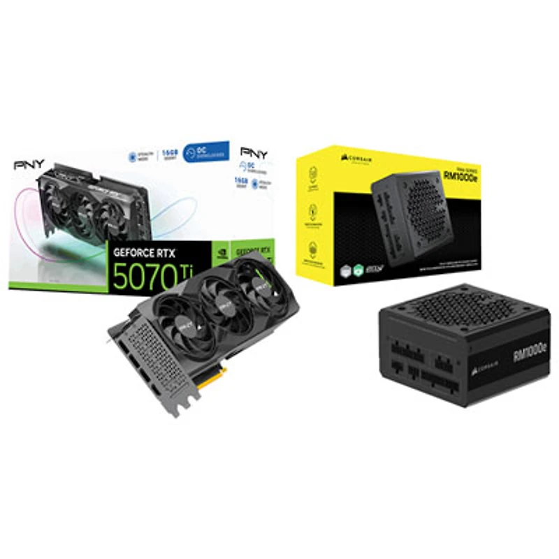PNY GeForce RTX 5070 Ti OC Triple Fan 16GB GDDR7 Video Card with 1000-Watt ATX Modular Power Supply