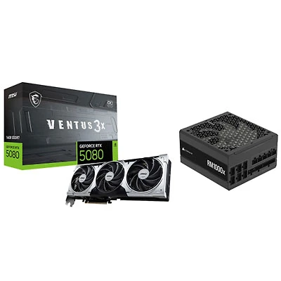 MSI GeForce RTX 5080 Ventus 3X OC PLUS 16GB GDDR7 Video Card with 1000-Watt ATX Fully Modular Power Supply