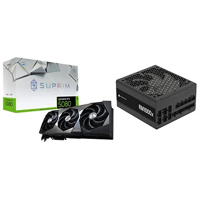 MSI GeForce RTX 5080 Suprim SOC 16GB GDDR7 Video Card with 1000-Watt ATX Fully Modular Power Supply