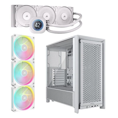 Corsair Nautilus 360 RS LCD Liquid CPU Cooling System w/ 120mm PWN Triple Fans Starter Kit & Mid-Tower ATX Computer Case -White