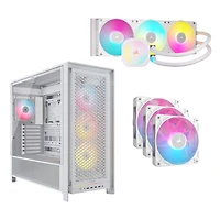 Corsair 5000D ARGB Mid-Tower ATX Computer Case w/ 360mm Liquid CPU Cooling System & 3-Pack 120mm PWM Case Fans -White