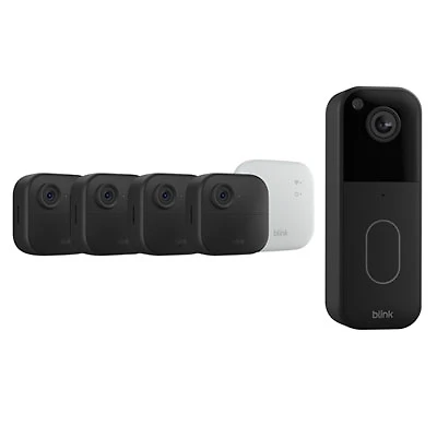 Blink Outdoor 4 Wire-Free 1080p Full HD IP Security Camera System (4 Pack) & 1440p Wi-Fi Video Doorbell