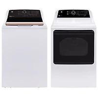 GE 5.3 Cu. Ft. Top Load Washer & 7.4 Cu. Ft. Electric Dryer - White/Rose Gold