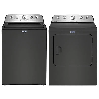 Maytag 5.4 Cu. Ft. High Efficiency Top Load Washer & Pet Pro 7.0 Cu. Ft. Gas Steam Dryer - Volcano Black