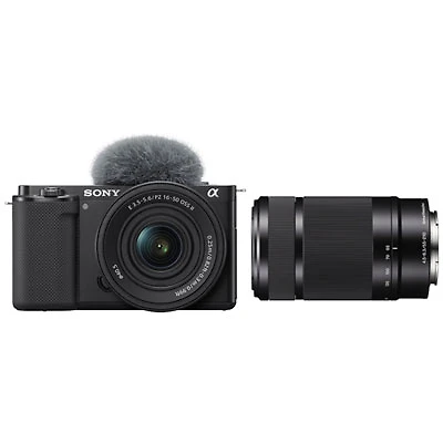 Sony Alpha ZV-E10KB APS-C Interchangeable Lens Mirrorless Vlog Camera with 16-50mm Kit & E-Mount APS-C 55–210mm Lens