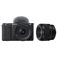 Sony Alpha ZV-E10KB APS-C Interchangeable Lens Mirrorless Vlog Camera w/ 16-50mm Kit & FE 50mm f/1.8 Portrait Prime Lens