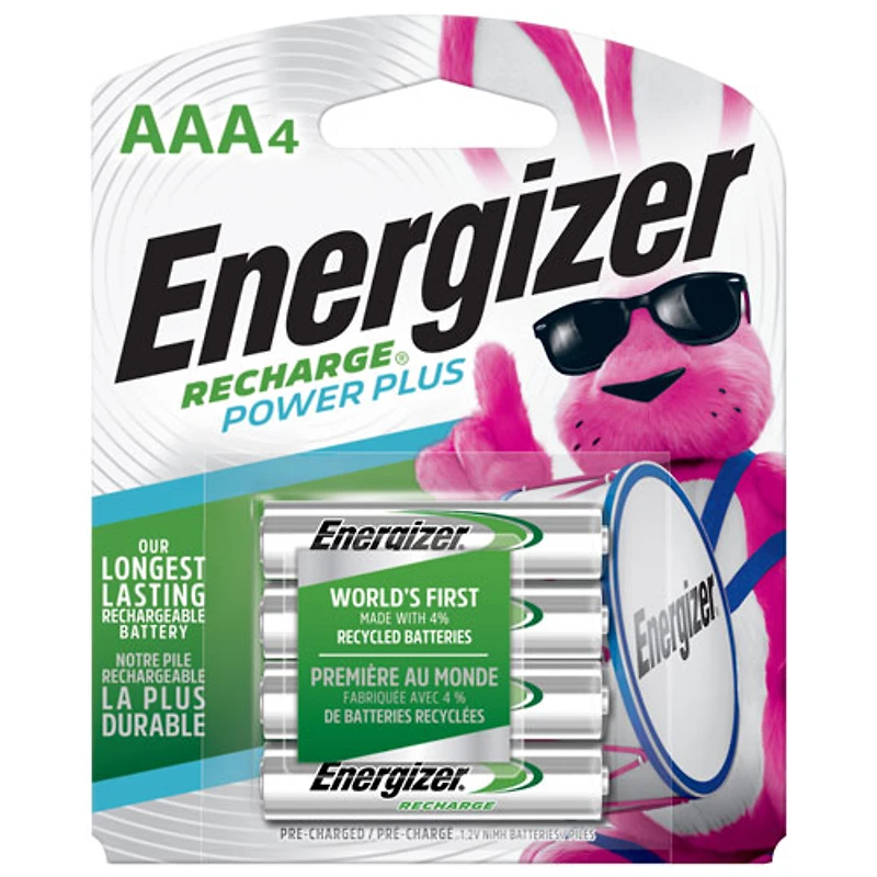 Paquet de 4 piles rechargeables AAA NiMH Recharge PowerPlus NH12BP4 d'Energizer