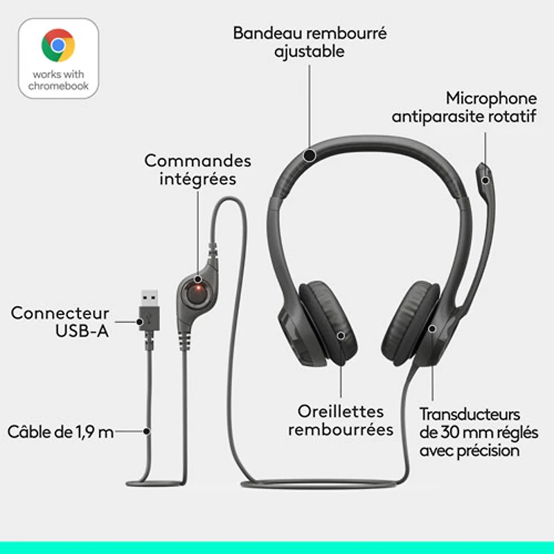 Logitech H390 Wired Headset with Noise Cancelling Microphone - Black