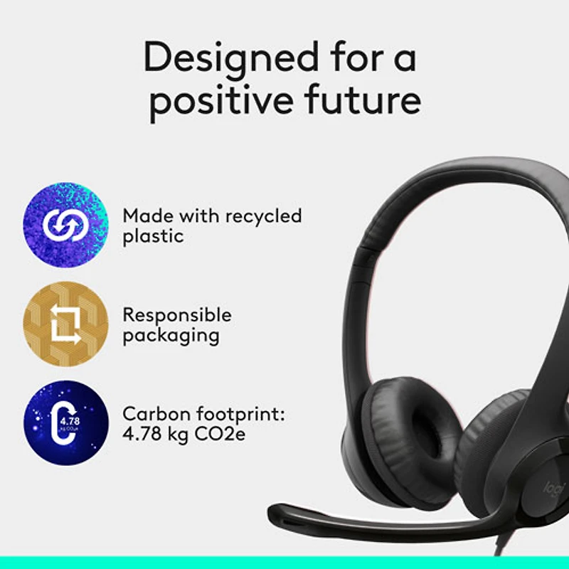 Logitech H390 Wired Headset with Noise Cancelling Microphone - Black