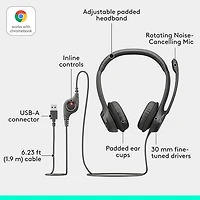 Logitech H390 Wired Headset with Noise Cancelling Microphone - Black