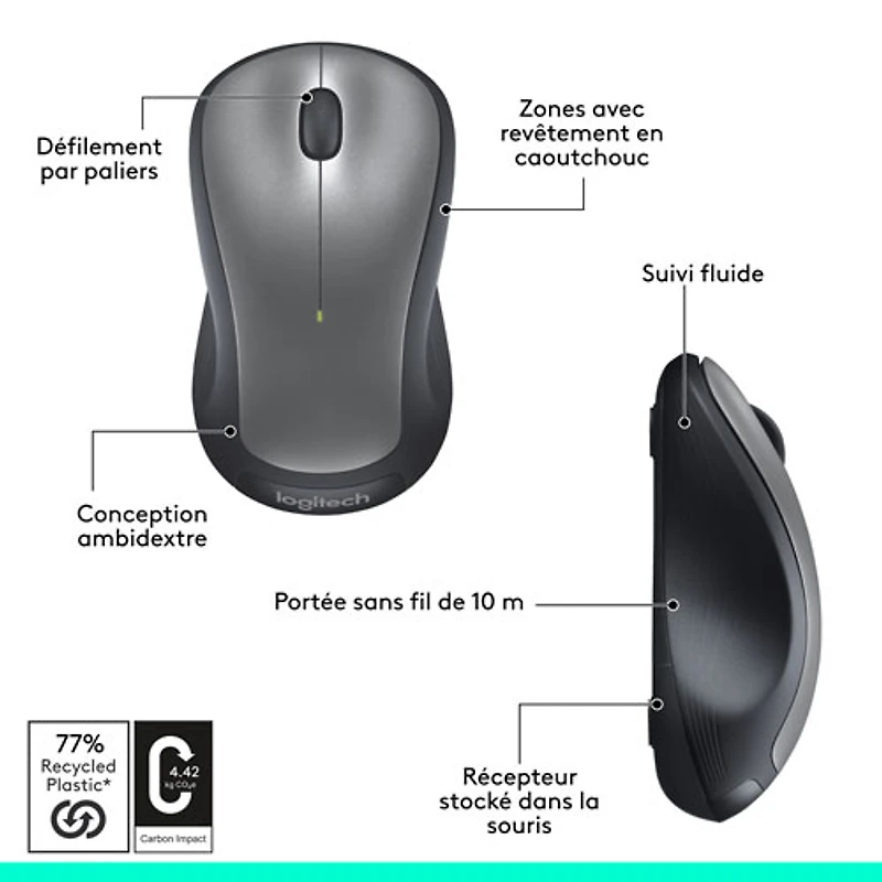 Souris ambidextre sans fil M310 de Logitech - Argenté