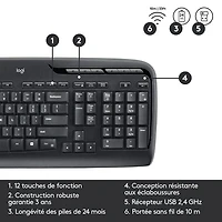 Ensemble avec clavier et souris sans fil MK320 de Logitech - Français