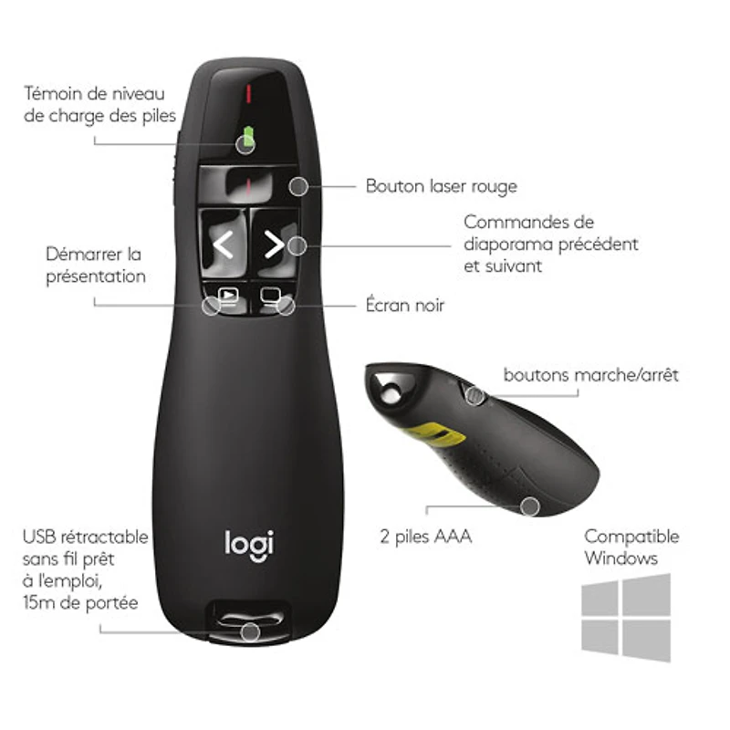 Télécommande de présentation sans fil au laser R400 de Logitech