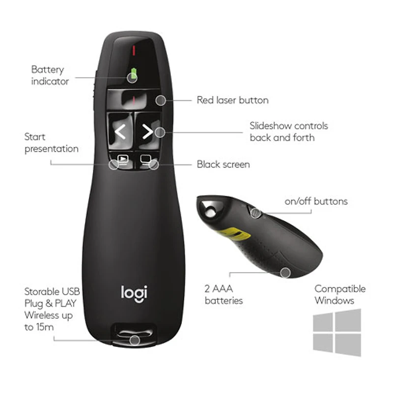 Télécommande de présentation sans fil au laser R400 de Logitech