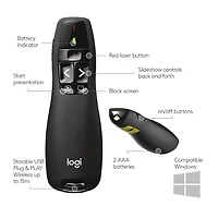 Télécommande de présentation sans fil au laser R400 de Logitech