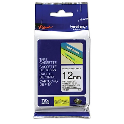 Brother 12mm Black on White Tape (TZE231)