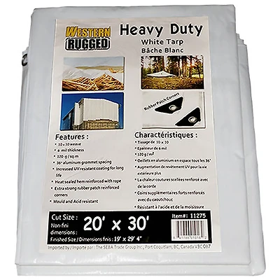Bâche de 20 x 30 pi de Western Rugged - Blanc