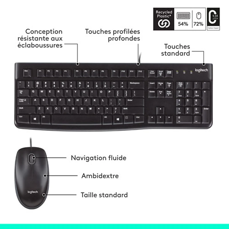 Ensemble avec clavier et souris MK120 de Logitech