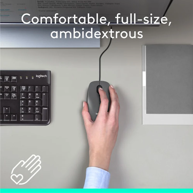 Logitech M100 Wired Optical Ambidextrous Mouse for PC - Charcoal