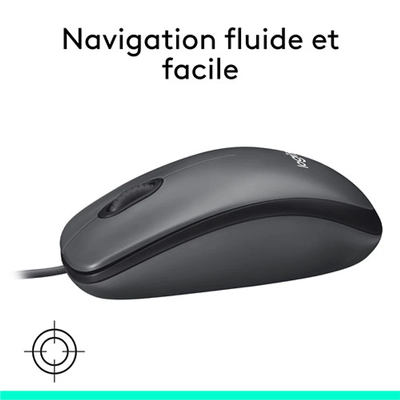Logitech M100 Wired Optical Ambidextrous Mouse for PC - Charcoal