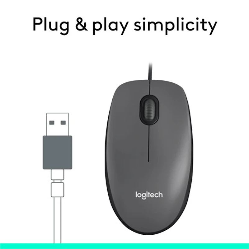 Logitech M100 Wired Optical Ambidextrous Mouse for PC - Charcoal