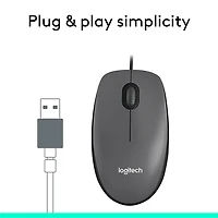 Logitech M100 Wired Optical Ambidextrous Mouse for PC - Charcoal