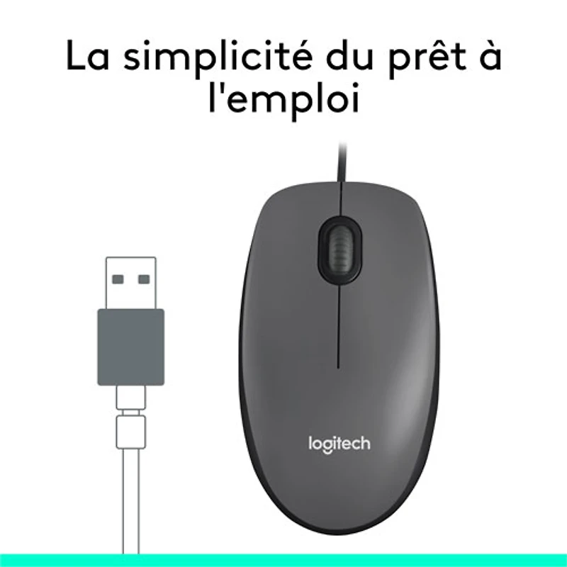 Logitech M100 Wired Optical Ambidextrous Mouse for PC - Charcoal