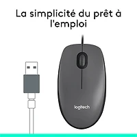 Logitech M100 Wired Optical Ambidextrous Mouse for PC - Charcoal