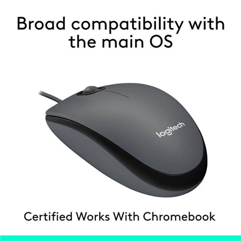 Logitech M100 Wired Optical Ambidextrous Mouse for PC - Charcoal