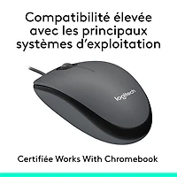 Logitech M100 Wired Optical Ambidextrous Mouse for PC - Charcoal