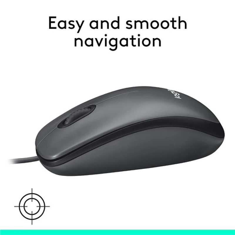 Logitech M100 Wired Optical Ambidextrous Mouse for PC - Charcoal