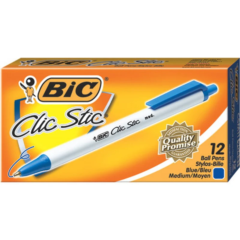 Stylo à bille rétractable Clic Stic de BIC (BICCSM11BL) - Paquet de 12 - Bleu