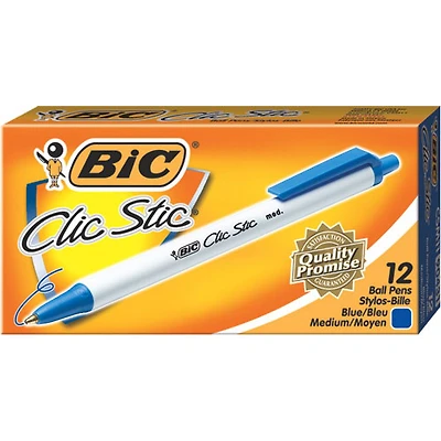 Stylo à bille rétractable Clic Stic de BIC (BICCSM11BL) - Paquet de 12 - Bleu