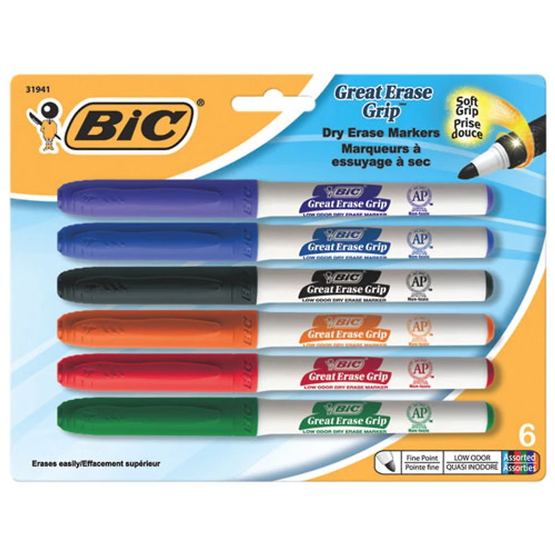 6 marqueurs pour tableau blanc à effacement à sec de BIC (BICGDEP61) - Pointe fine