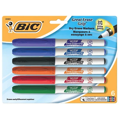 6 marqueurs pour tableau blanc à effacement à sec de BIC (BICGDEP61) - Pointe fine