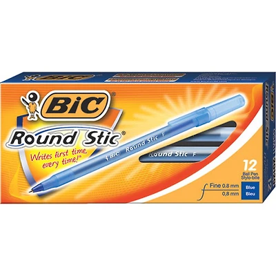 12 stylos à bille Round Stic de BIC (BICGSF11-BL) - Bleu