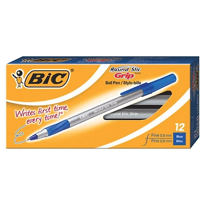 BIC Round Stic Ballpoint Pen (BICGSFG11-BL) - 12 Pack - Blue