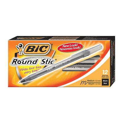 12 stylos à bille Round Stic de BIC (BICGSM11-BK) - Noir