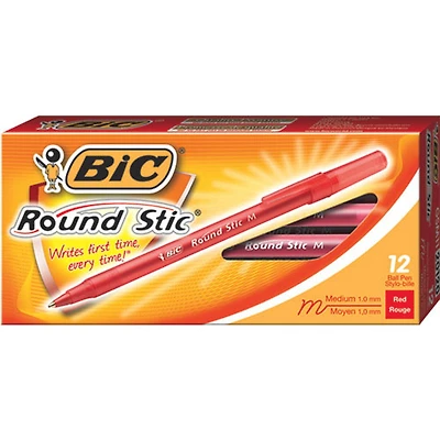 12 stylos à bille Round Stic de BIC (BICGSM11-RD) - Rouge