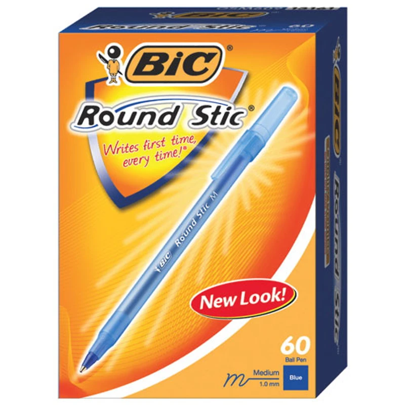 BIC Round Stic Ballpoint Pen (BICGSM609BL) - 60 Pack - Blue