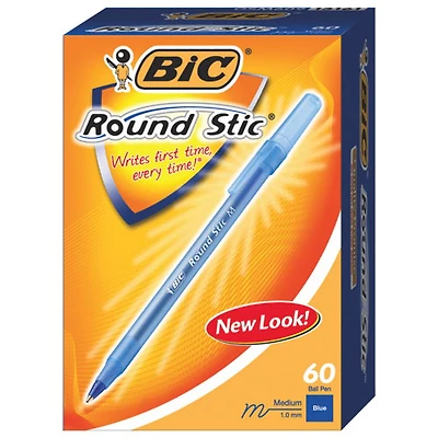 BIC Round Stic Ballpoint Pen (BICGSM609BL) - 60 Pack - Blue