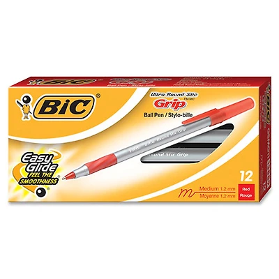 BIC Round Stic Ballpoint Pen (BICGSMG11-RD) - 12 Pack - Fine - Red