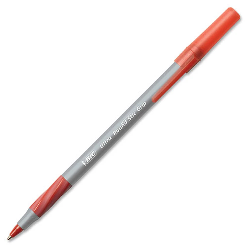Stylo à bille Round Stic de BIC (BICGSMG11-RD) - Paquet de 12 - Pointe fine - Rouge