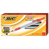 Stylo à bille Round Stic de BIC (BICGSMG11-RD) - Paquet de 12 - Pointe fine - Rouge