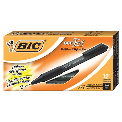 Stylos à bille rétractable SoftFeel de BIC (BICSCSM11-BK) - Paquet de 12 - Noir