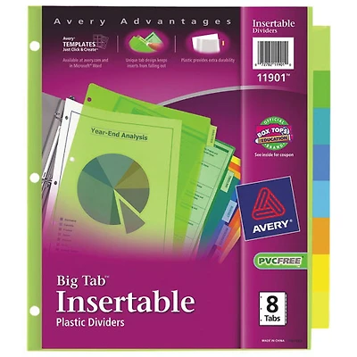 Intercalaires insérables en plastique Big Tab d'Avery (AVE11901) - Couleurs assorties