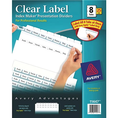 Intercalaires avec étiquettes transparentes Index Maker d'Avery (AVE11447) - 5 jeux - Blanc