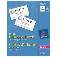 Cartes professionnelles 2 x 3,5 po d'Avery (AVE05371) - Paquet de 250 - Blanc
