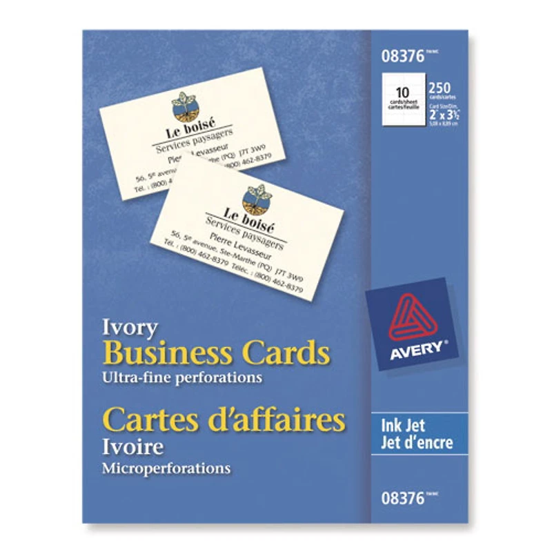 Cartes professionnelles d'Avery (AVE08376) - Paquet de 25 - Ivoire